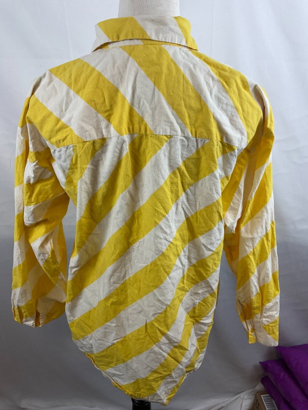 Compania Fantastica Blouse US S White Yellow Stripe Button Front Long Sleeve - Picture 8 of 9